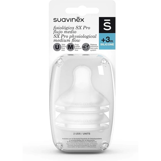 سرشیشه سر بادامی بسته دو عددی +۳ سایز M برند سواوینکس Suavinex